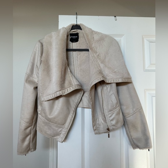 Bebe Faux Fur Champagne Jacket with Bebe Wood Hanger - Picture 1 of 16